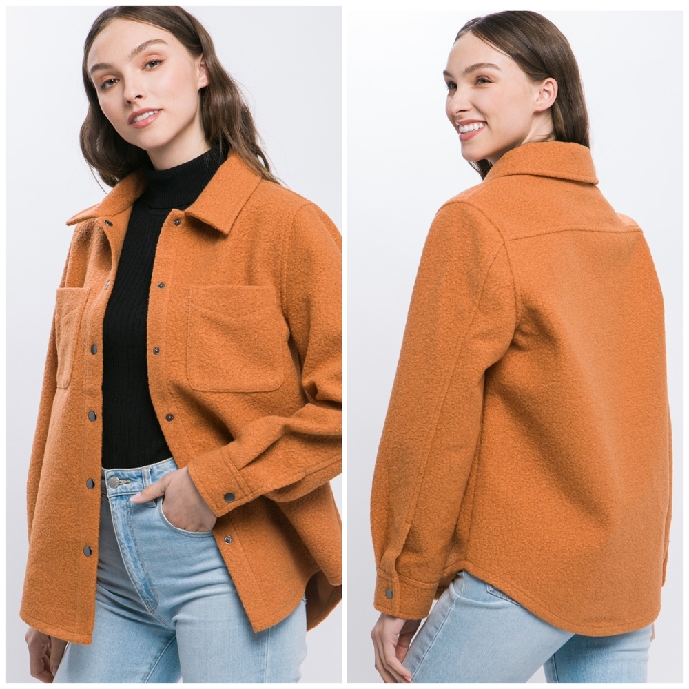 Cozy Chic Butter Orange Curly Sherpa Shacket - Picture 2 of 4